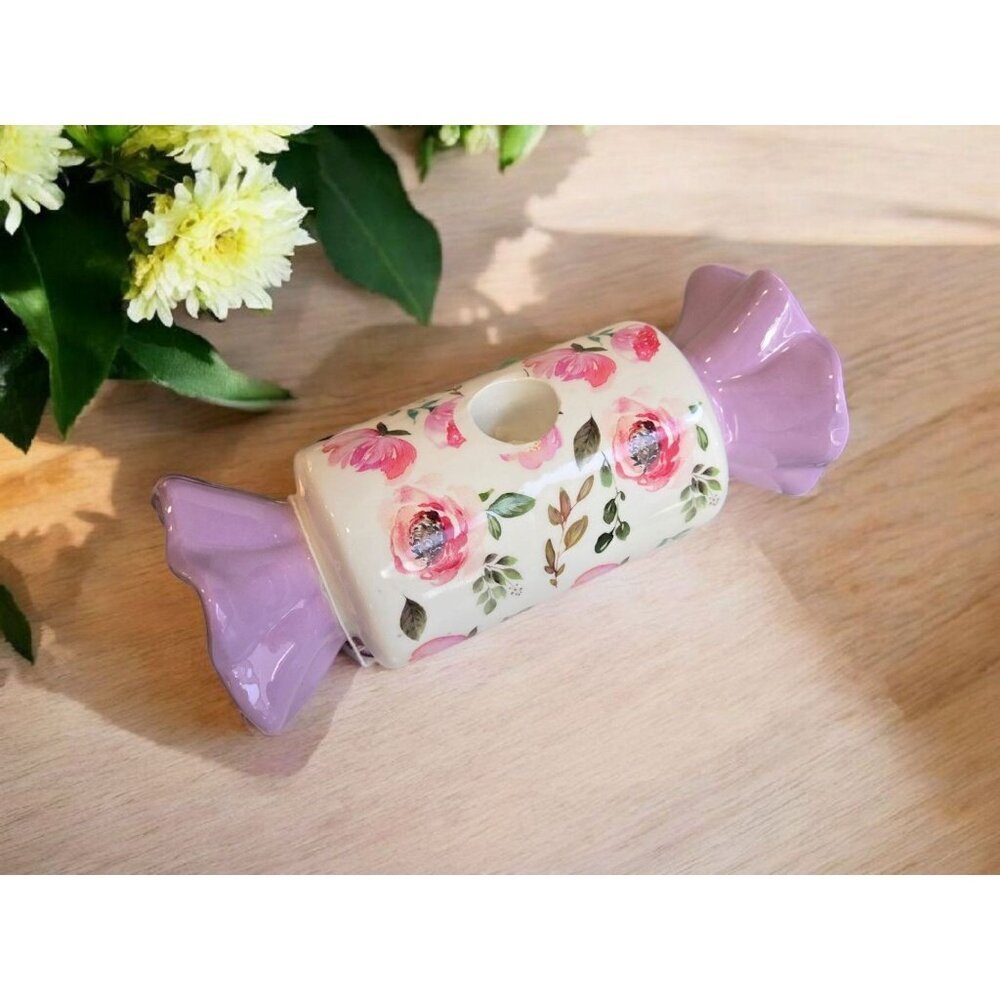 New Floral Shabby Chic Roses Ceramic Rolled Candy Candlestick Holder Home Decor